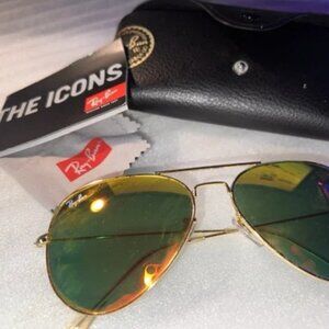 Ray Ban Aviator Flash RB3025 112 93 Yellow Mirror Gold Frame 58 14